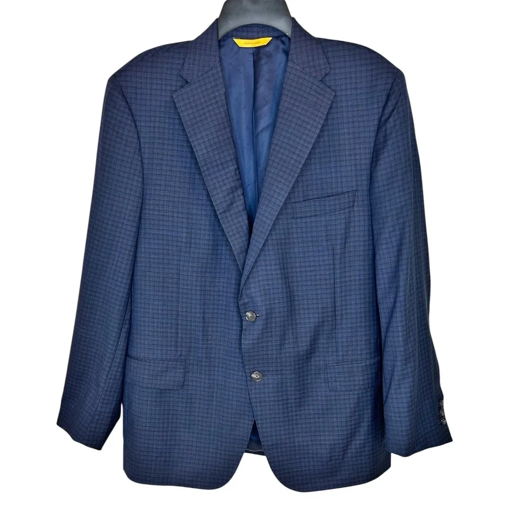 Hickey Freeman Blazer 46R Blue Check Plaid Super 140 Wool Carlo Barbera SML FLAW